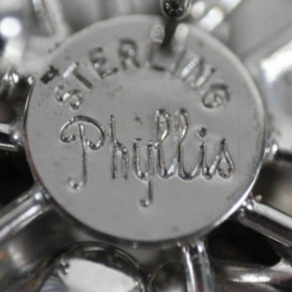 Vintage PHYLLIS STERLING SILVER CRYSTAL RHINESTONE PIN PENDANT - Picture 5 of 8